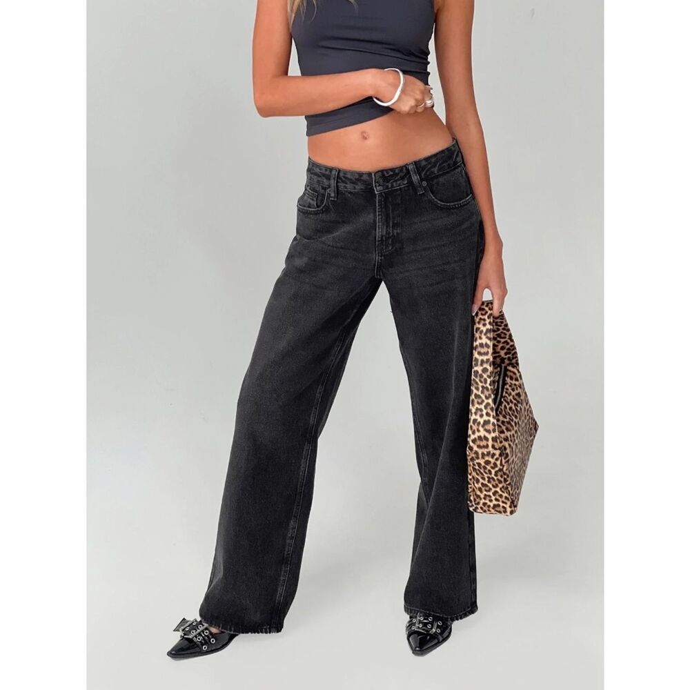 Princess Polly Serenitia Mid Rise Relaxed Jeans Washed Black